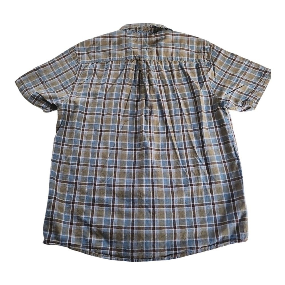 Rivers Linen Blend Button Down Shirt Men Large Blue Brown Plaid Casual Summer - Picture 5 of 7